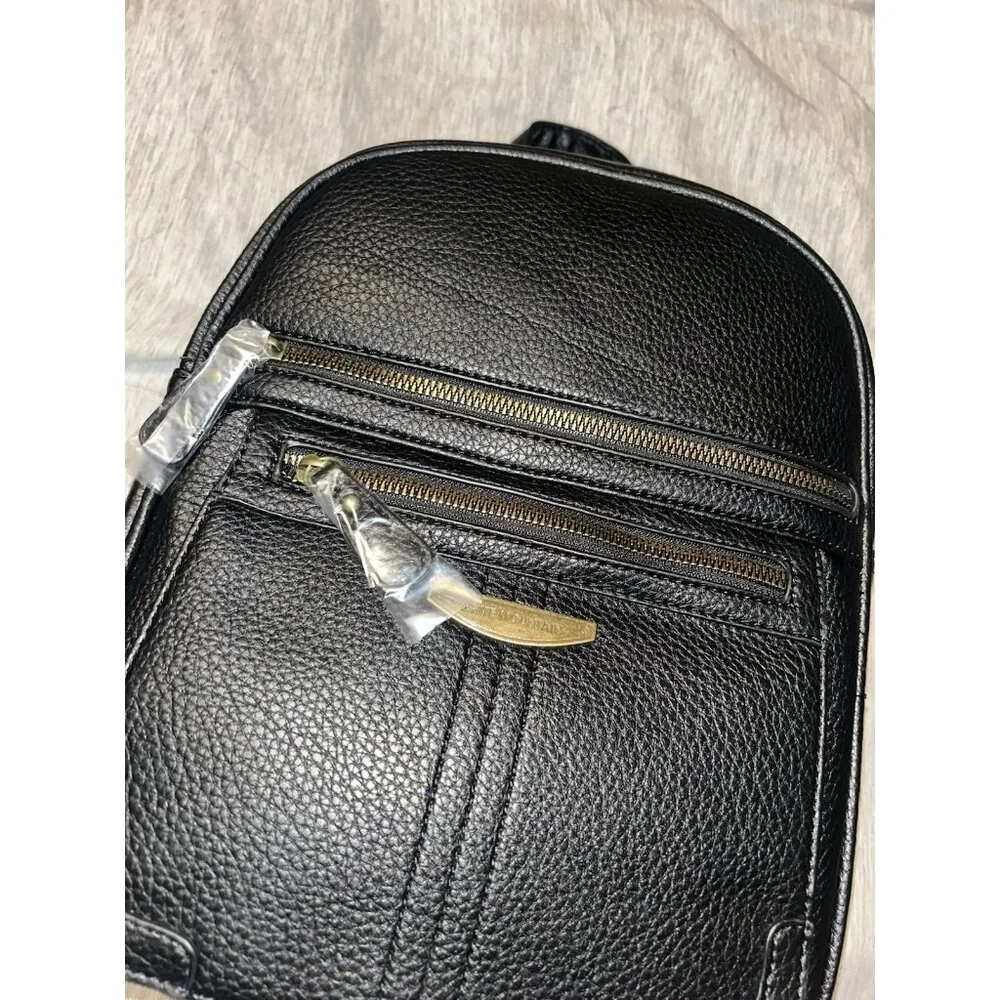 White Mountain Black Pebbled Faux Leather Casual Backpack Shoulder Bag